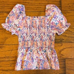 Hayden Girls Floral Puff Sleeve Smocked Top
